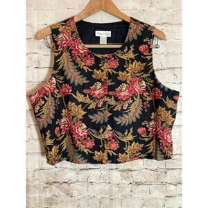 Eleanor Colton Vest Top Womens 16 Dark Woodland Florals Linen Button Front Crop